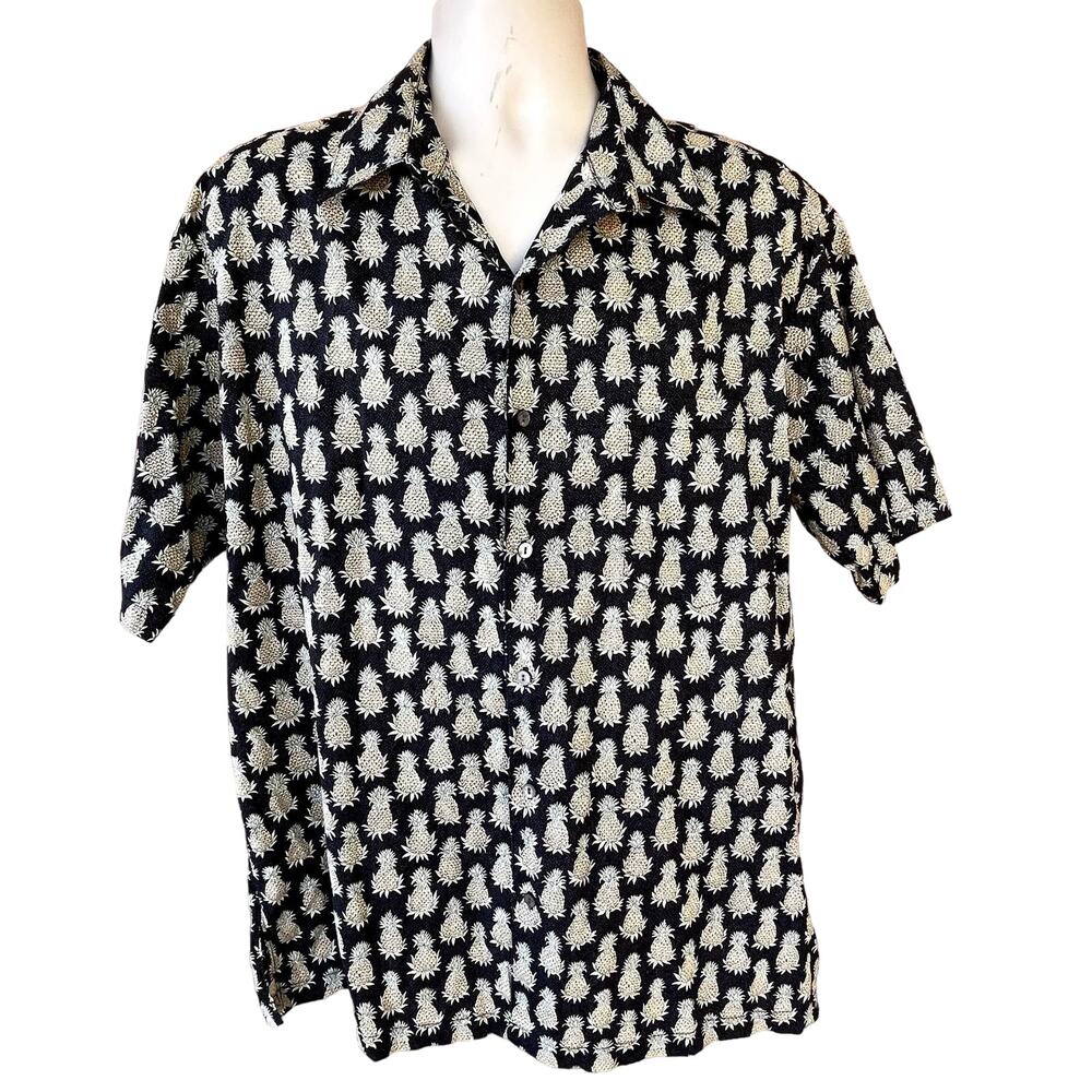 Tori Richard Short Sleeve Button Hawaiian Shirt Men L 100% Cotton Pineapple